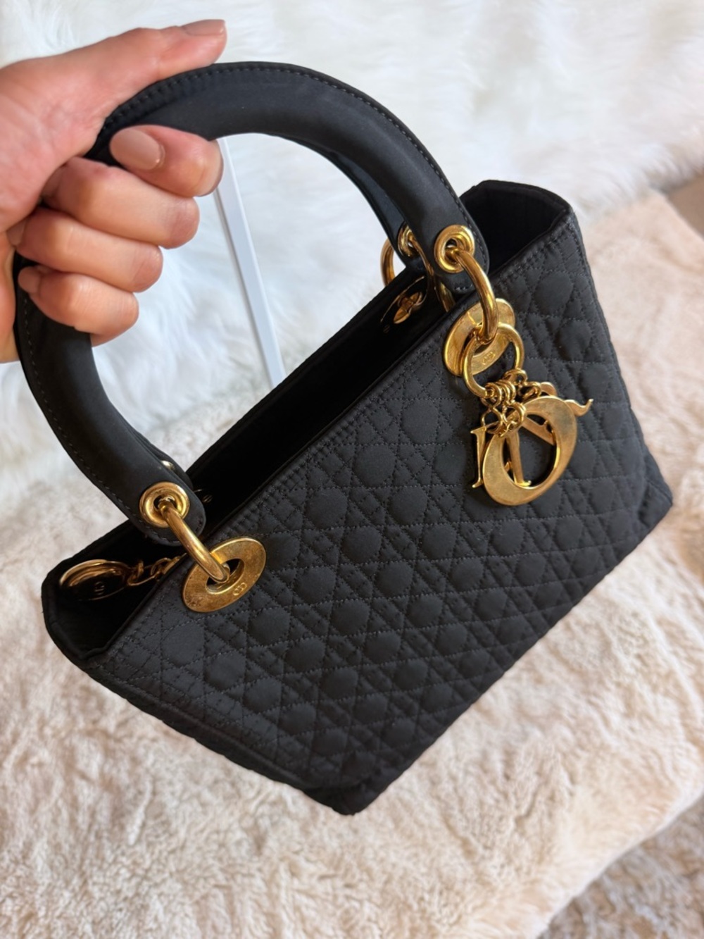 Dior Black Quilted Lady Dior Satchel with Gold Hardware Charms - Picture 9 of 14
